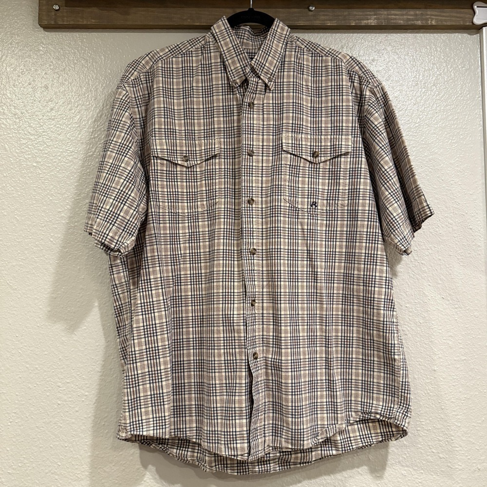 Roper Western Shirt Mens Large Brown Blue Plaid Rodeo Button Front Classy Cowboy